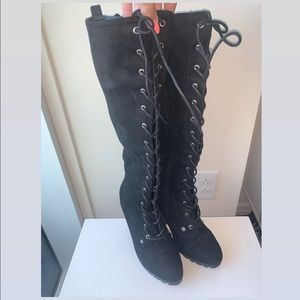 NWOT Knee-High Lace-Up Heeled Boots